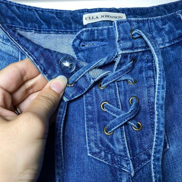 ULLA JOHNSON Alex Lace Up Mid Rise Ankle Length Jeans Medium Wash Sz 2 - Picture 10 of 15